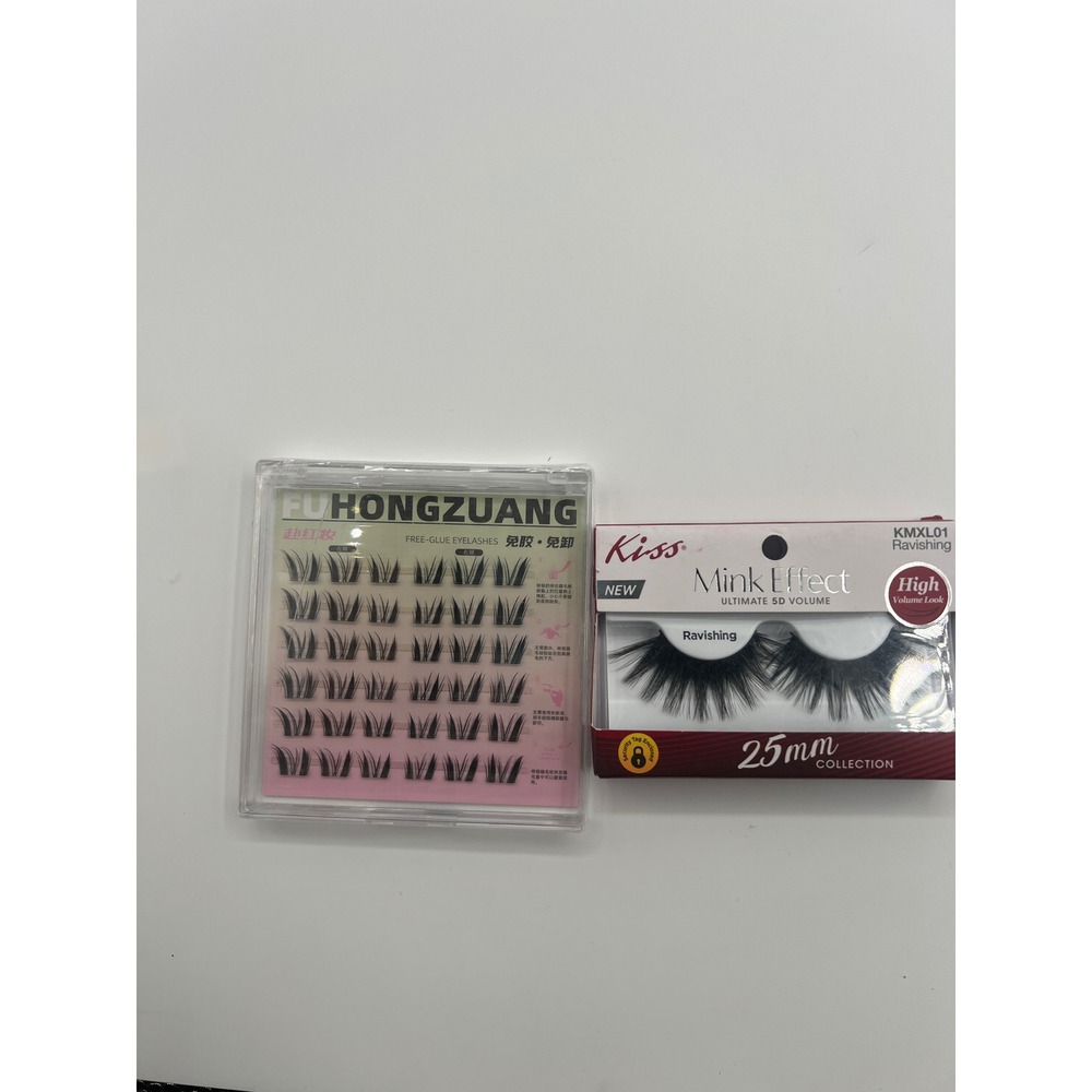 Kiss Mink Effect 25mm Ravishing Eyelashes & Fu Hongzhuang Free-Glue Cluster Set